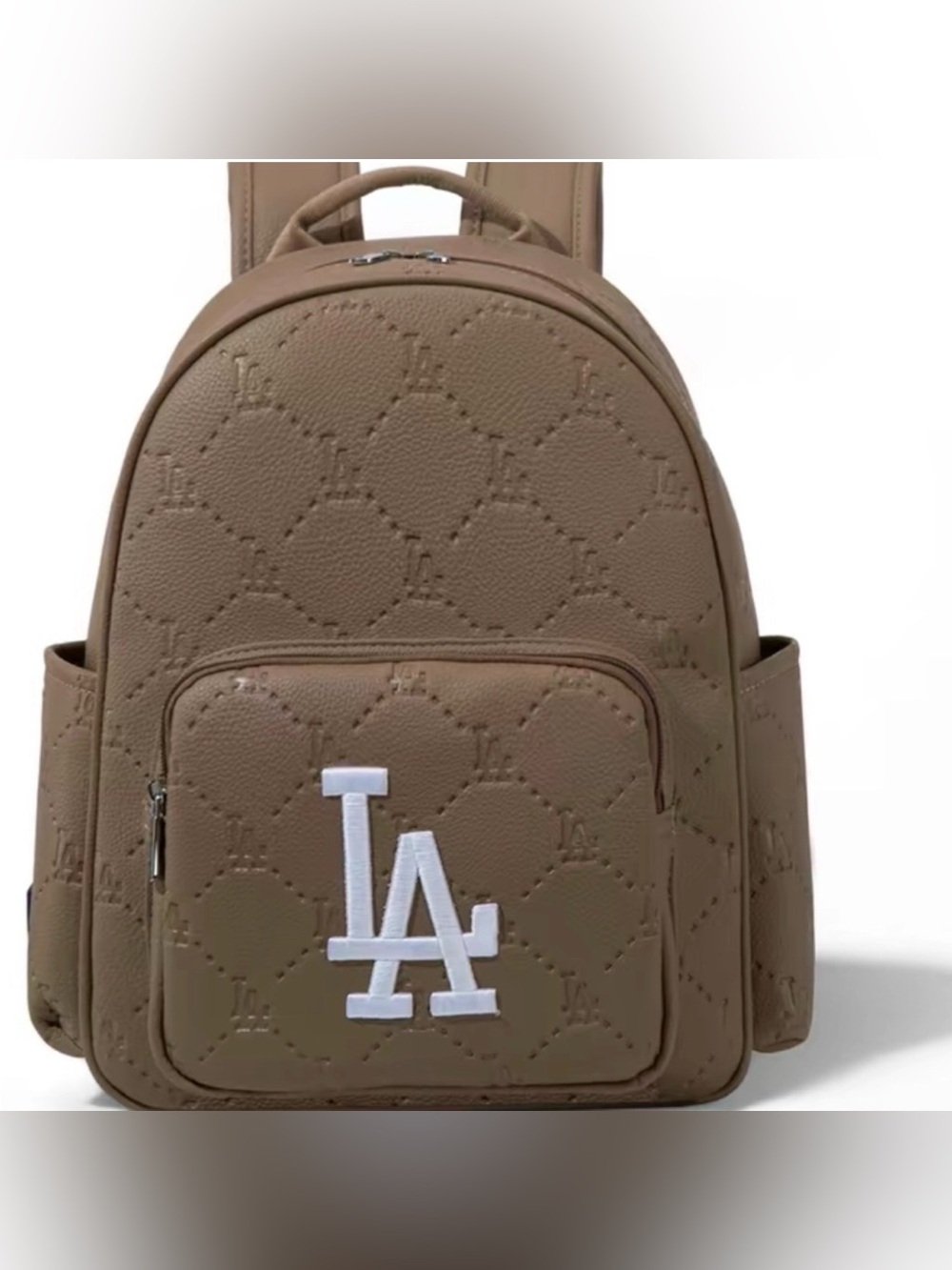 MLB PU Leather LA Dodgers  Beige Logo Embroidered Backpack